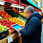 **

Prompt: "A vibrant Warsaw market scene. A vendor using a tablet to analyze customer feedback data from a recent satisfaction survey. Stalls overflowing with fresh produce, reflecting seasonal offerings. The overall mood is dynamic and customer-focused. Marketing personalization."

**