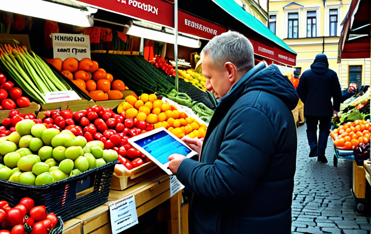 **

Prompt: "A vibrant Warsaw market scene. A vendor using a tablet to analyze customer feedback data from a recent satisfaction survey. Stalls overflowing with fresh produce, reflecting seasonal offerings. The overall mood is dynamic and customer-focused. Marketing personalization."

**