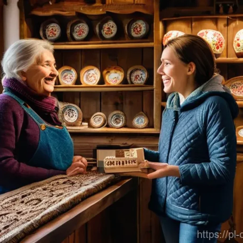 스몰 데이터 기반 비즈니스 성과 향상 전략 - **A Warm Exchange in a Zakopane Souvenir Shop:**
A friendly female shop owner, mid-30s, with a w...
