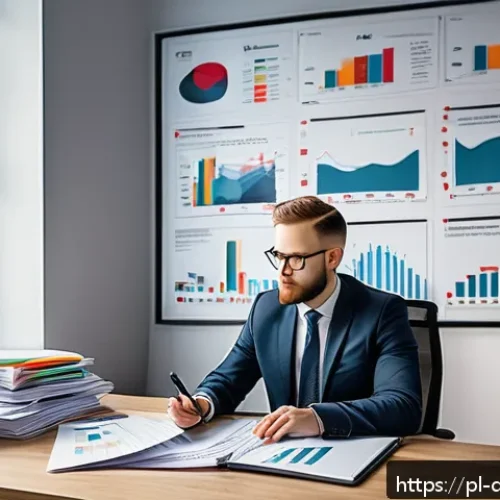 Home 33 스몰 데이터 분석 결과 해석하는 법 - A detailed office scene showing a Polish data analyst at work, seated at a desk cluttered with paper...